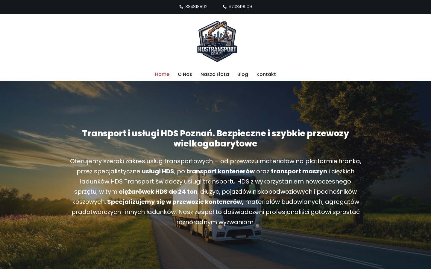 Strona HDS Transport — widok na komputerze