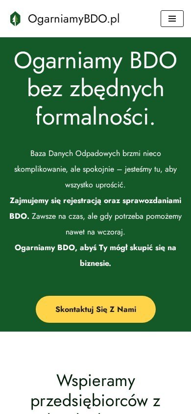 Strona Ogarniamy BDO — widok na telefonie