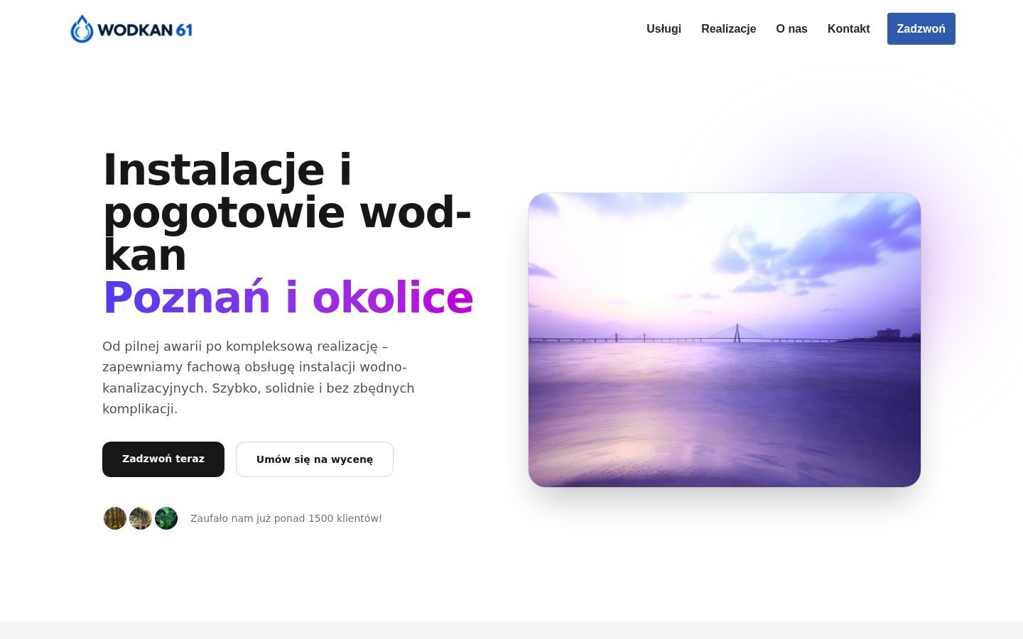 Strona WODKAN61 — widok na komputerze